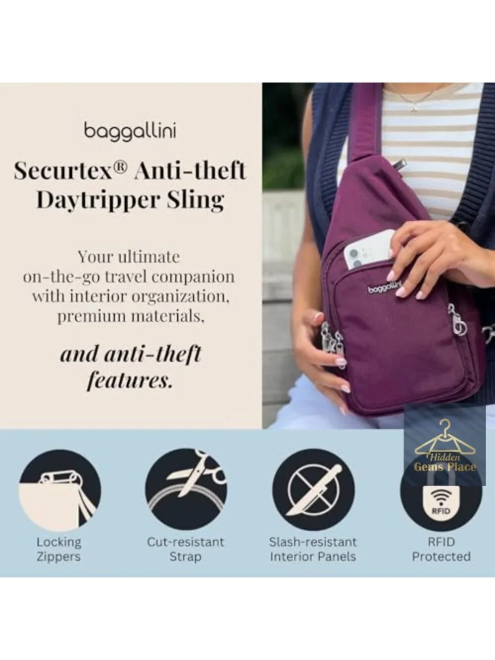 Anti-Theft Sling Bag with Locking Zippers & RFID Protection